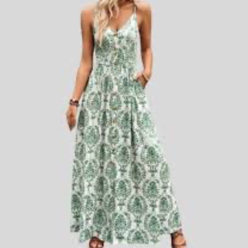 SHEIN Green Floral Maxi Dress